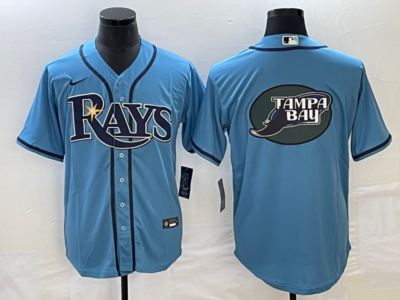Men's Blue Tampa Bay Rays Light Team Big Logo Cool Base Stitched Baseball Jersey
